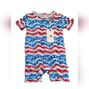 Bums & Roses Bamboo American Flag Wave Baby Romper - Red White Blue, 18-24 Month